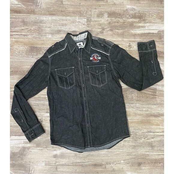 American Fighter Offensive Line Shirt Embroidered Button Front Mens Size Medium - Picture 1 of 8